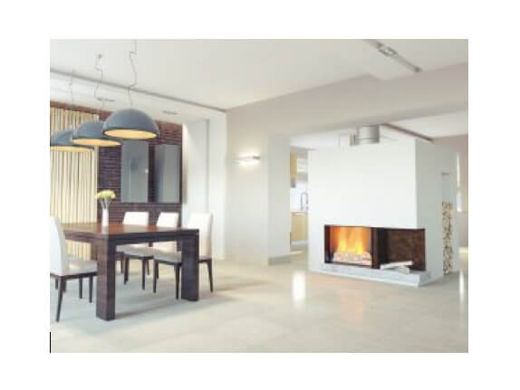 Stor, hvid moderne pejs.