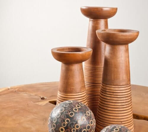 3 lysestager af træ