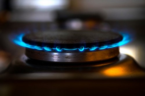Tændt gaskomfur
