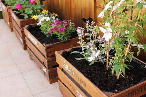 Plantekasser lavet af trækasser