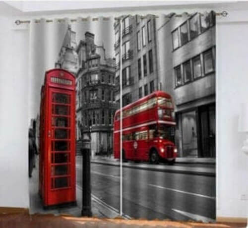 Gardinprint med London-design